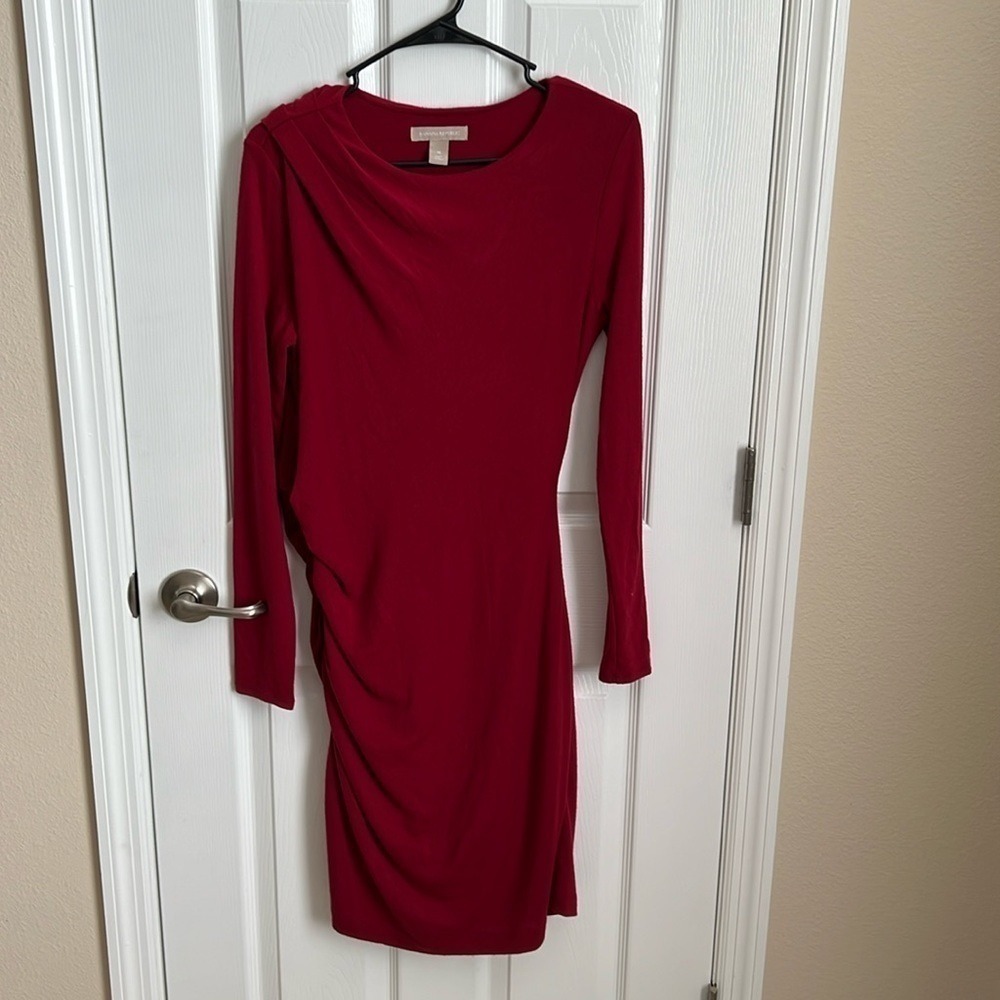 Banana Republic Womens Red Long Sleeve Asymmetrical Ruched‎ Sheath Dress Size M